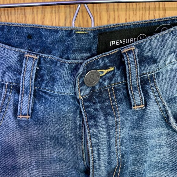 Treasure & Bond Mid-Rise Tapered Ripped Destroyed Vintage Denim Blue Jeans (32R) - Picture 7 of 12